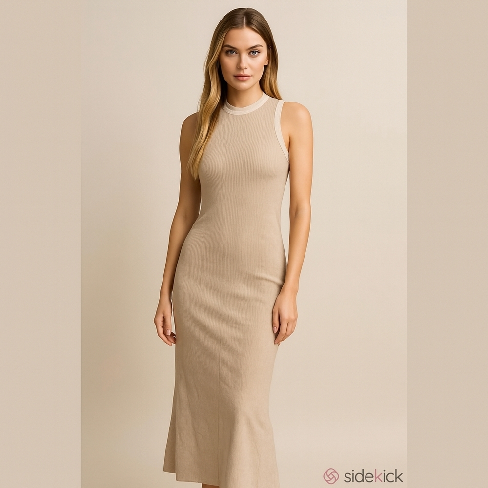 Cute Beige Long Bodycon Dress With Open Back And Side Slit